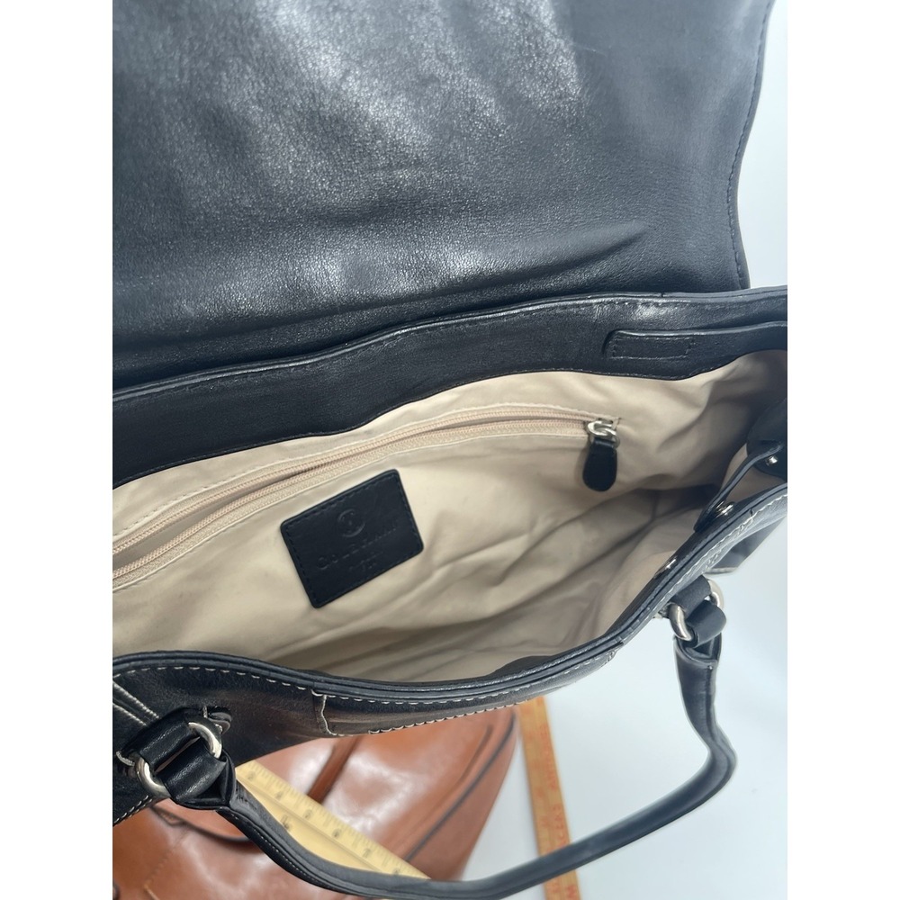 Cole Haan Black Leather Shoulder Bag Contrast Stitch Silver Hardware Women's - Picture 7 of 10
